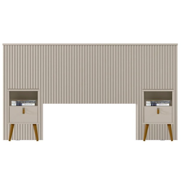 Encontraproduto.com.br - Kit Cabeceira Casal 240cm Celine Com Mesa De Cabeceira 01 Gaveta Loreta L05 Off White - Lyam Decor