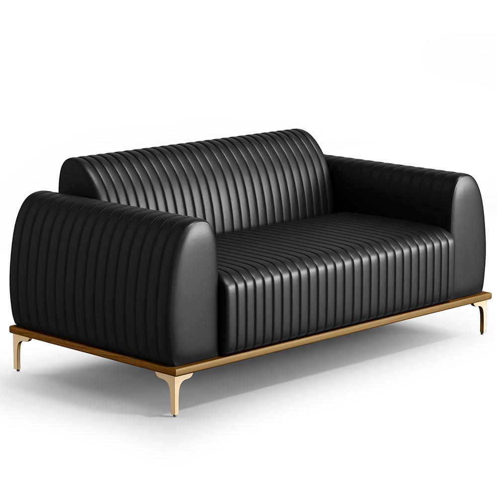 Kit Sofá 3 Lugares 210cm Com 2 Poltronas Molino Pés Douro D02 Couríssimo Preto B-159 - Lyam Decor