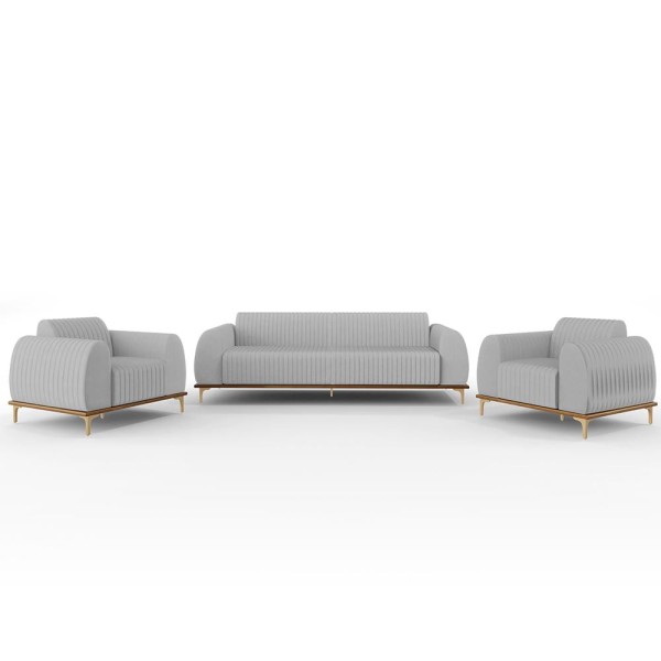 Encontraproduto.com.br - Kit Sofá 3 Lugares 210cm Com 2 Poltronas Molino Pés Douro D02 Linho Cinza D-315 - Lyam Decor