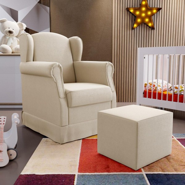 Encontraproduto.com.br - Poltrona De Amamentação Com Balanço E Puff Elisa P02 Facto Pérola Metalizado - Lyam Decor