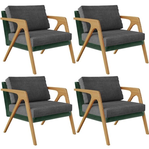 Kit 04 Poltronas Pietra Facto Verde Musgo Linho Cinza Escuro