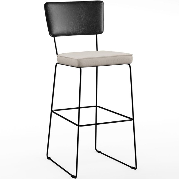Encontraproduto.com.br - Kit 02 Banquetas Altas Preto Linho Cru