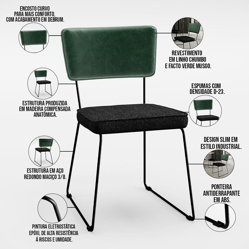 Encontraproduto.com.br - Kit 02 Cadeiras L02 Facto Verde Musgo Linho Chumbo