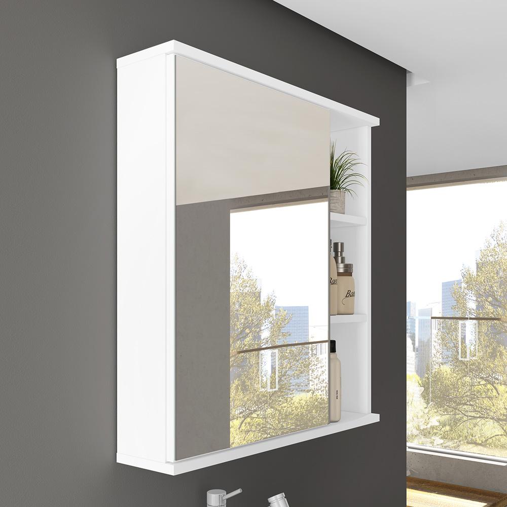 Encontraproduto.com.br - Armário Aéreo Para Banheiro 60cm Com 01 Porta E Espelho Bia B06 Branco - Lyam Decor
