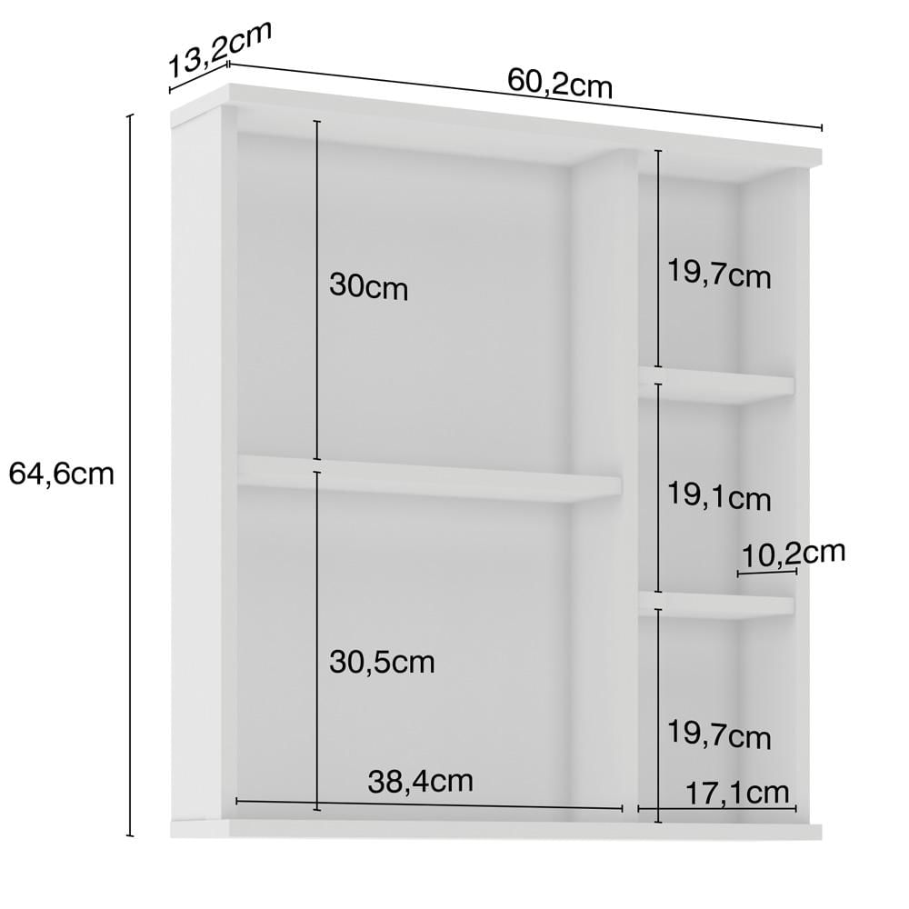 Encontraproduto.com.br - Armário Aéreo Para Banheiro 60cm Com 01 Porta E Espelho Bia B06 Branco - Lyam Decor
