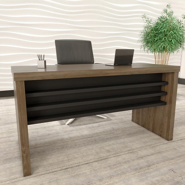 Encontraproduto.com.br - Mesa Para Escritório E Home Office Atria Executiva 135 Cm A02 Charuto Preto - Lyam Decor