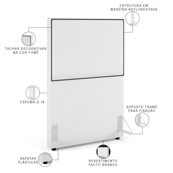 Encontraproduto.com.br - Cabeceira Solteiro Vicenza 100cm L02 Facto Branco Com 01 Mesa De Cabeceira Work Preto - Lyam Decor