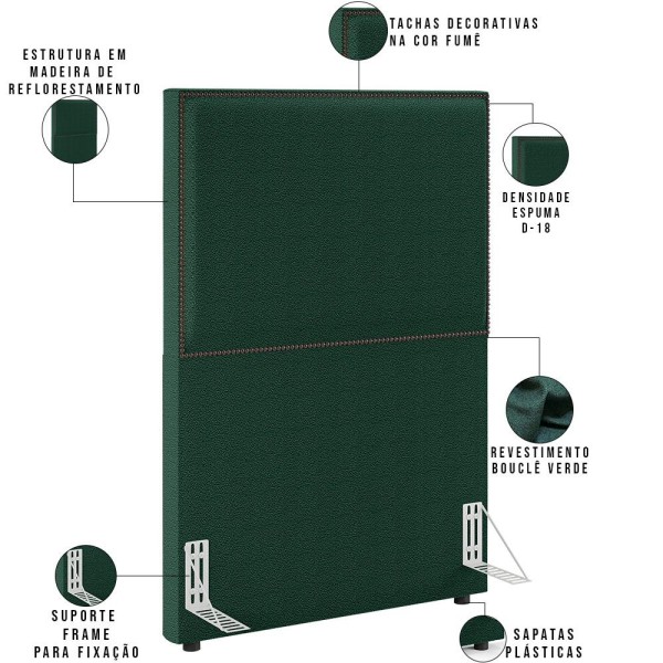 Encontraproduto.com.br - Cabeceira Box Solteiro Com Tachas 100 cm Vicenza L02 Bouclê Verde - Lyam Decor