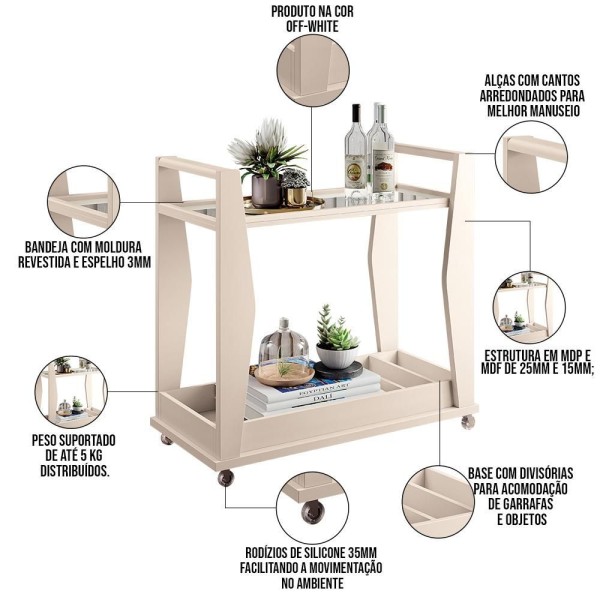 Encontraproduto.com.br - Kit 02 Carrinhos Café Multiuso B01 Belga Off White