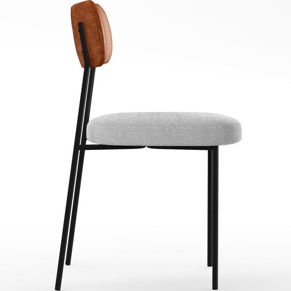 Encontraproduto.com.br - Kit 02 Cadeiras Estofadas Para Sala De Jantar Melina L02 Couríssimo Camel Bouclê Cinza - Lyam Decor