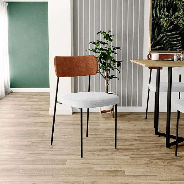 Encontraproduto.com.br - Kit 02 Cadeiras Estofadas Para Sala De Jantar Melina L02 Couríssimo Camel Bouclê Cinza - Lyam Decor