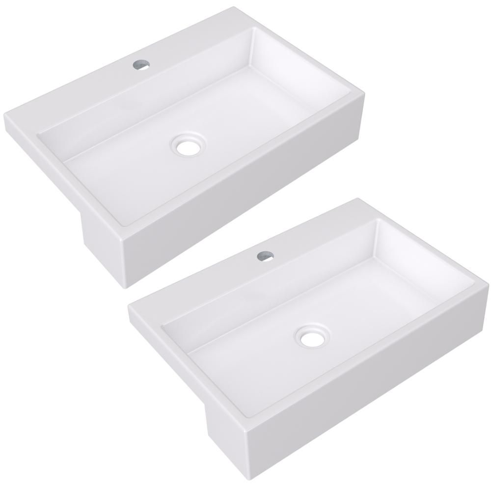 Encontraproduto.com.br - Kit 02 Cubas de Semi Encaixe Retangular Para Banheiro Lavabo XRT55 C01 Branco - Lyam Decor