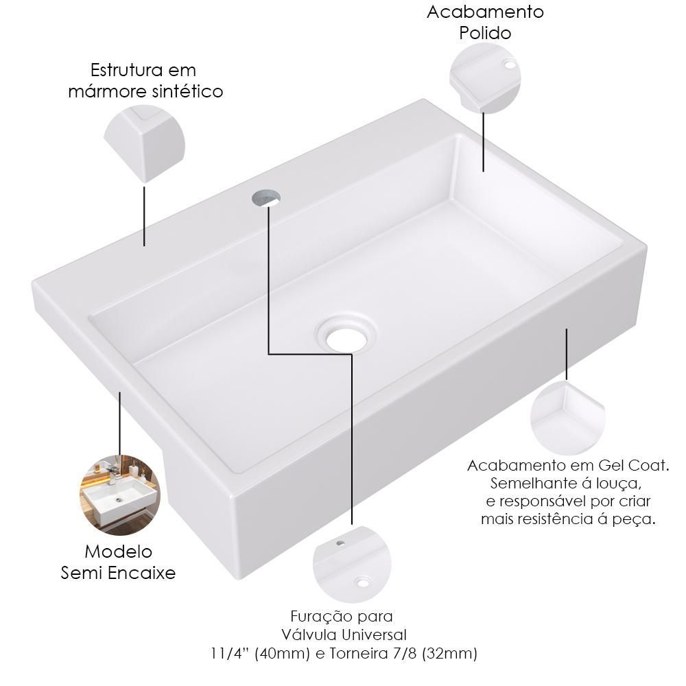 Encontraproduto.com.br - Kit 02 Cubas de Semi Encaixe Retangular Para Banheiro Lavabo XRT55 C01 Branco - Lyam Decor