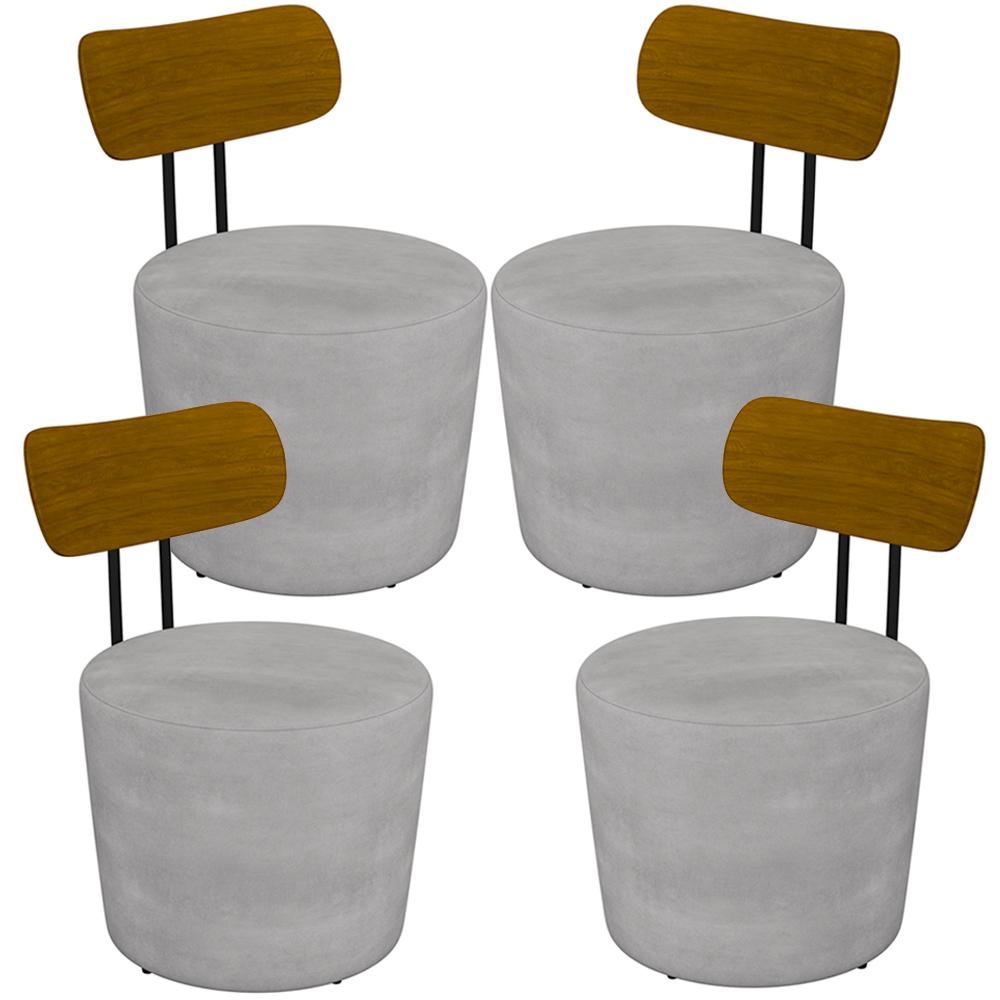 Kit 04 Poltronas Base Fixa Luara M03 Veludo Cinza