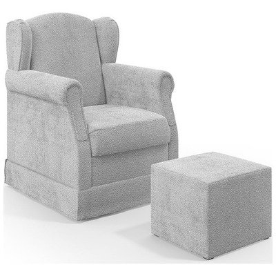 Poltrona De Amamentação Com Balanço E Puff Elisa P02 Bouclê Cinza - Lyam Decor