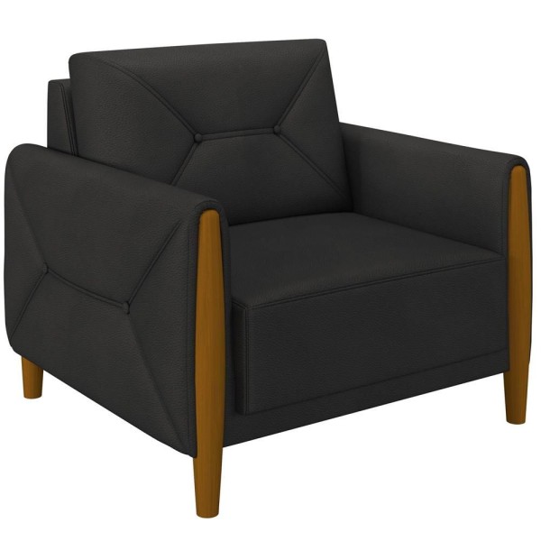 Encontraproduto.com.br - Poltrona Pés De Madeira Fixa Berilo M03 Couríssimo Preto