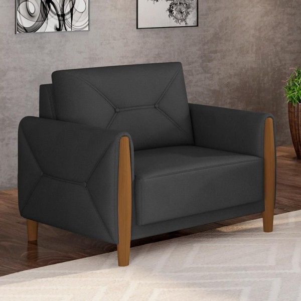 Encontraproduto.com.br - Poltrona Pés De Madeira Fixa Berilo M03 Couríssimo Preto