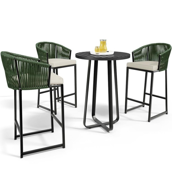 Kit Mesa Bistrô Maya Com 03 Banquetas Área Gourmet Bar Corda Náutica Sunset D04 Verde - Lyam Decor