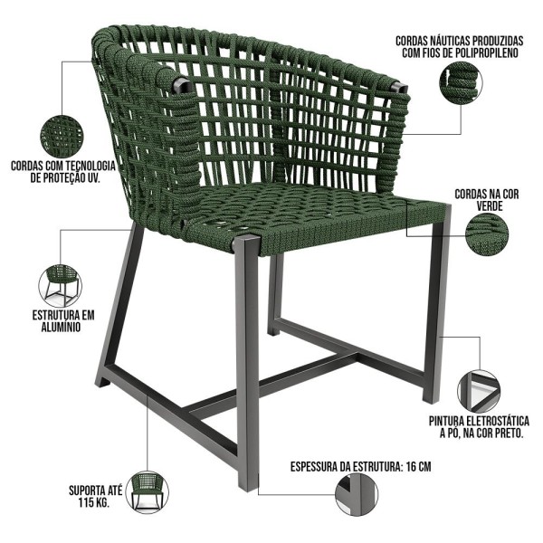 Encontraproduto.com.br - Cadeira Para Área Gourmet Cozinha Varanda Belize D04 Verde