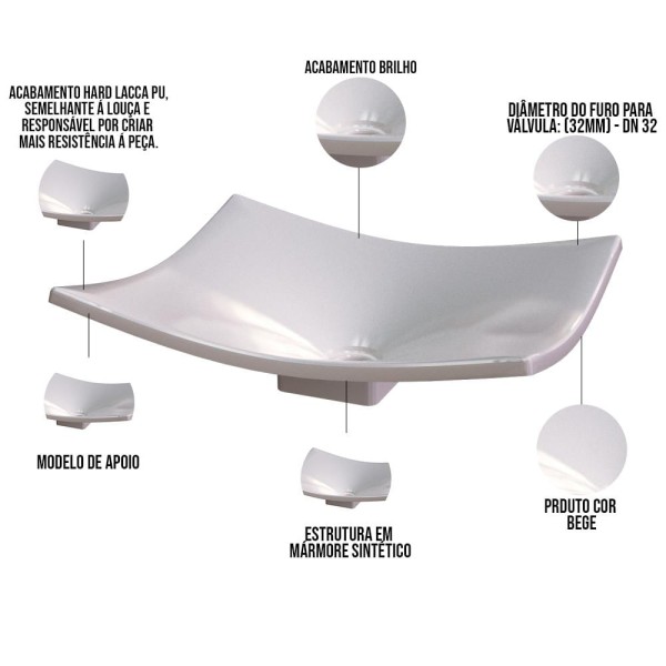 Encontraproduto.com.br - Cuba de Apoio Para Banheiro Lavabo C01 Folha F44 Bege - Lyam Decor