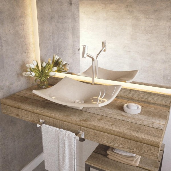 Encontraproduto.com.br - Cuba de Apoio Para Banheiro Lavabo C01 Folha F44 Bege - Lyam Decor