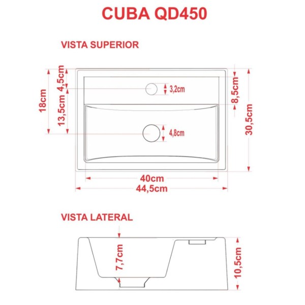 Encontraproduto.com.br - Cuba de Apoio Retangular Para Banheiro Lavabo C01 Q450 Cinza - Lyam Decor