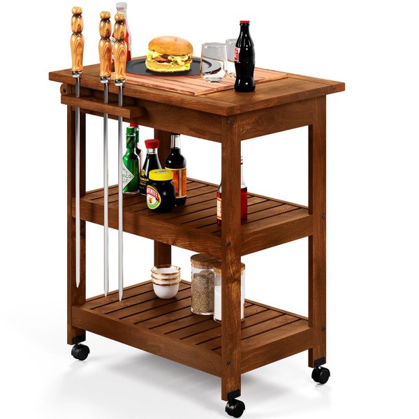 Encontraproduto.com.br - Kit 02 Carrinho De Churrasco Grade Mesa Tábua De Cortes Home W02 Madeira Maciça Imbuia - Lyam Decor