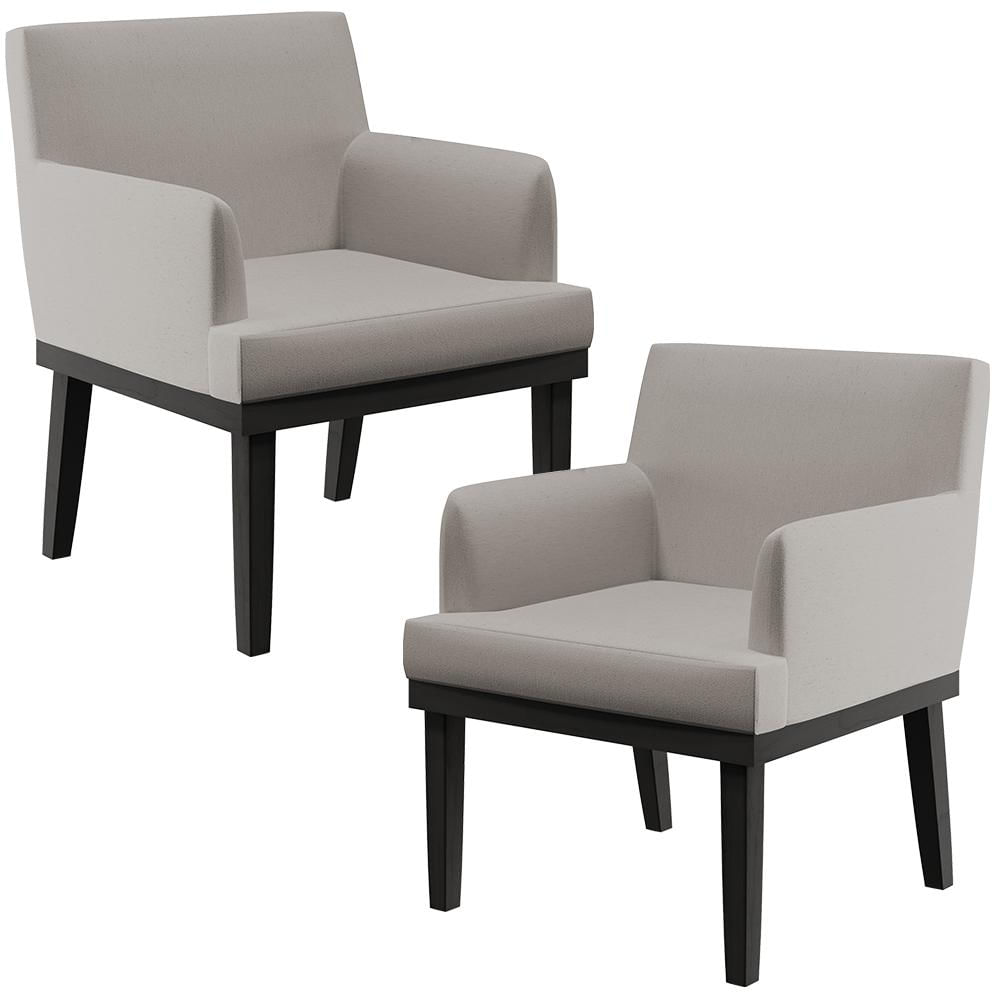 Kit 02 Poltronas Decorativas Sala de Estar Base Preto Beatriz W01 Linho Bege - Lyam Decor