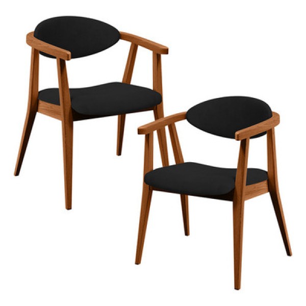 Kit 02 Poltronas Decorativas Para Sala de Estar Jantar Cecília L02 Suede Preto - Lyam Decor