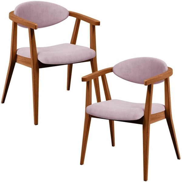 Kit 02 Poltronas Decorativas Para Sala De Estar Jantar Cecília L02 Suede Rosê