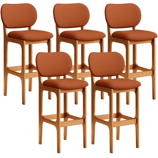 Kit 05 Banquetas Alta Bar Cozinha Sala Jantar Fixa Betta L02 Imbuia Tecido Terracota - Lyam Decor