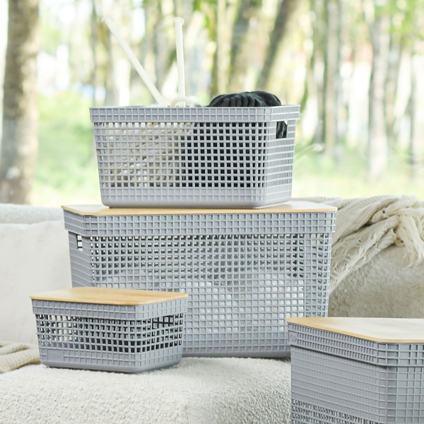 Encontraproduto.com.br - Cesto Grid Ou com Tampa De Bambu 2,5 Litros Fechado CG 155 PTF