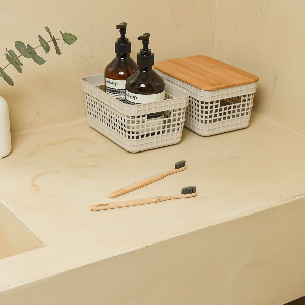 Encontraproduto.com.br - Cesto Grid Ou com Tampa De Bambu 2,5 Litros Fechado CG 155 PTF