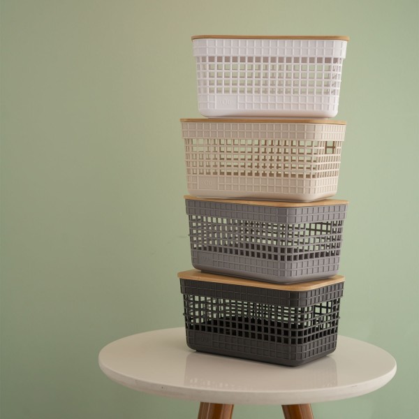 Encontraproduto.com.br - Cesto Grid Ou com Tampa De Bambu 2,5 Litros Fechado CG 155 PTF