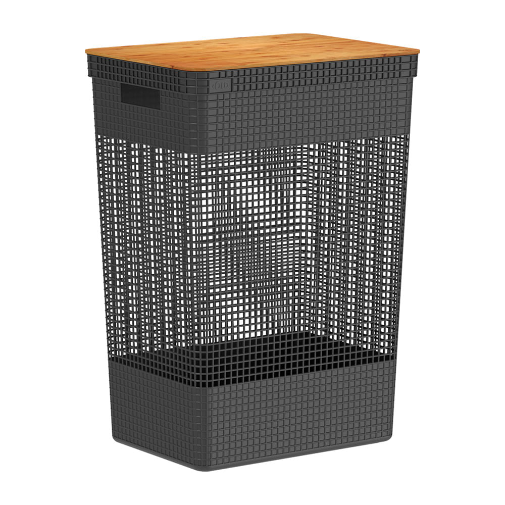 Encontraproduto.com.br - Cesto de Roupas Ou Grid com Tampa Bambu 49 Litros Fechado CG 455 PTF