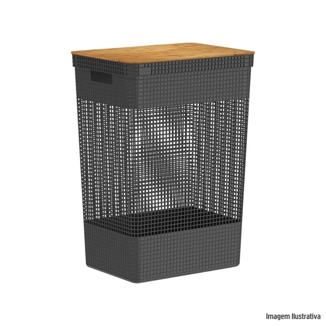 Encontraproduto.com.br - Cesto de Roupas Ou Grid com Tampa Bambu 49 Litros Fechado CG 455 PTF