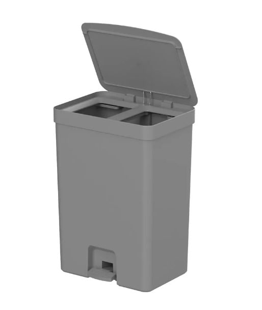 Encontraproduto.com.br - Lixeira Pedal Duplo Compartimento 30l Fechada Trium Cor Cinza