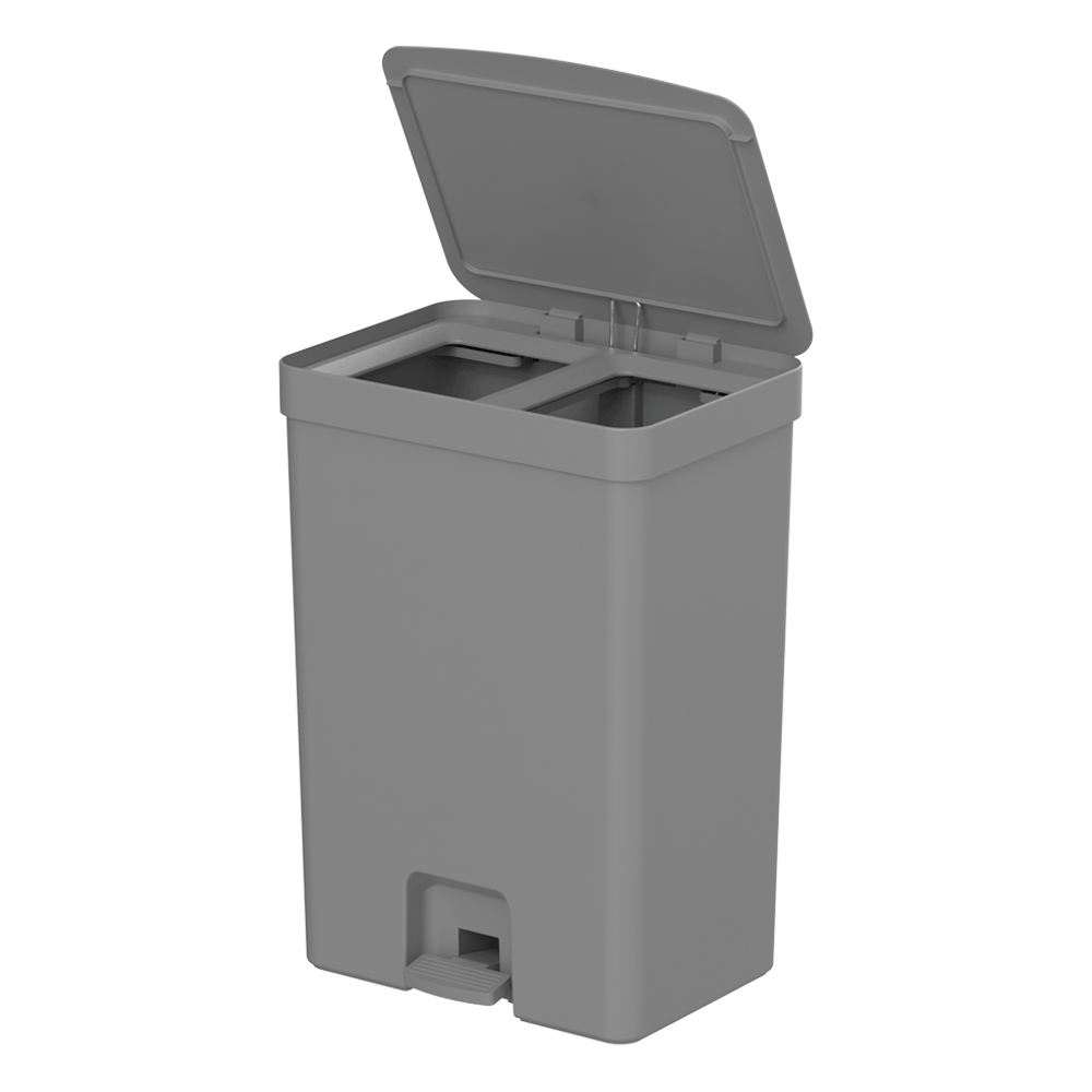 Encontraproduto.com.br - Lixeira Pedal Duplo Compartimento 30l Fechada Trium Cor Cinza