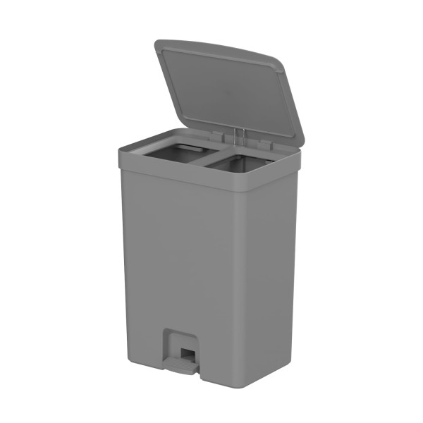 Encontraproduto.com.br - Lixeira Pedal Duplo Compartimento 30l Fechada Trium Cor Cinza
