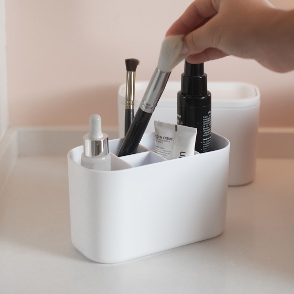 Encontraproduto.com.br - Organizador de Maquiagem com Divisórias Bold Bege 16,8cm