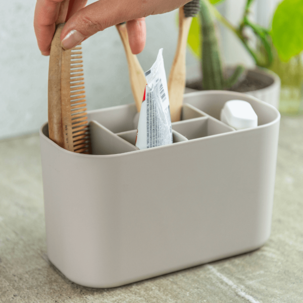 Encontraproduto.com.br - Organizador de Maquiagem com Divisórias Bold Bege 16,8cm