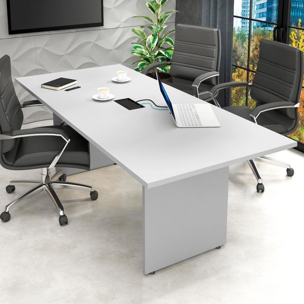 Encontraproduto.com.br - Mesa De Reunião Para Escritório Com Caixa Para Tomada Cinza