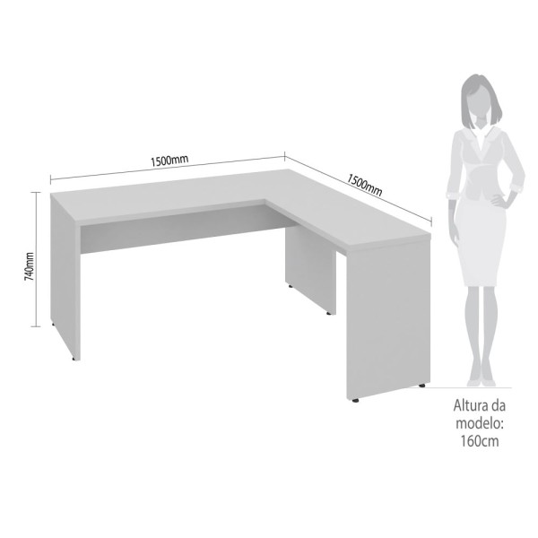 Encontraproduto.com.br - Mesa Em L Escrivaninha Home Office 150cm Cinza