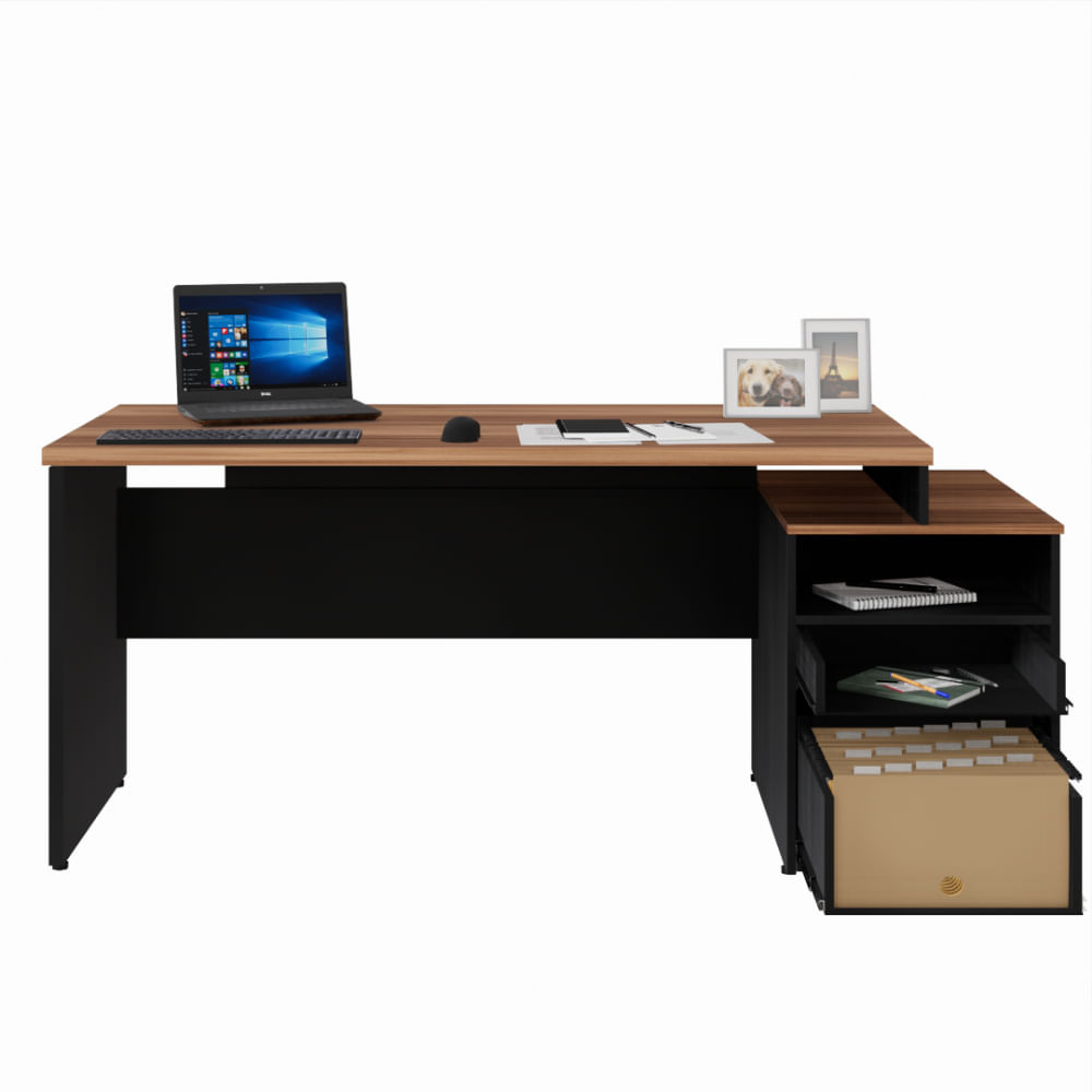 Encontraproduto.com.br - Mesa para Escritório 2 Gavetas com Chave Yaris YAR1565 Office 150x65cm Marrom/Preto
