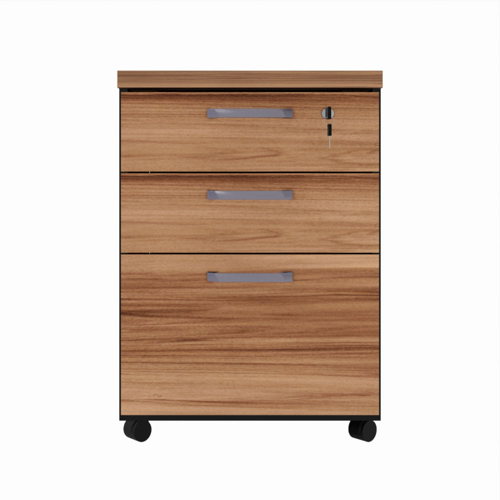 Encontraproduto.com.br - Gaveteiro para Escritório 3 Gavetas com Chave e Rodízios Yaris YAR4640 Office Marrom/Preto