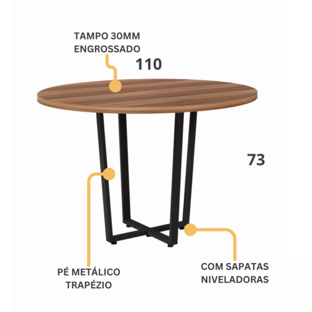 Encontraproduto.com.br - Mesa de Reunião para Escritório Redonda Yaris YAR1101 Office 110cm Marrom/Preto