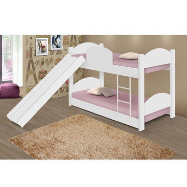 Encontraproduto.com.br - Beliche Infantil/Juvenil Com Escorregador Branca Com 2 Colchões