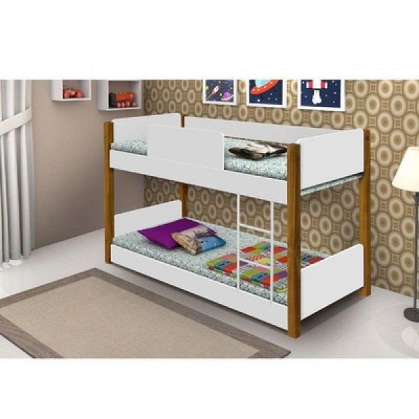 Encontraproduto.com.br - Beliche Infantil/Juvenil Valentina Branco/Mel Com Pés De Madeira Com 2 Colchões