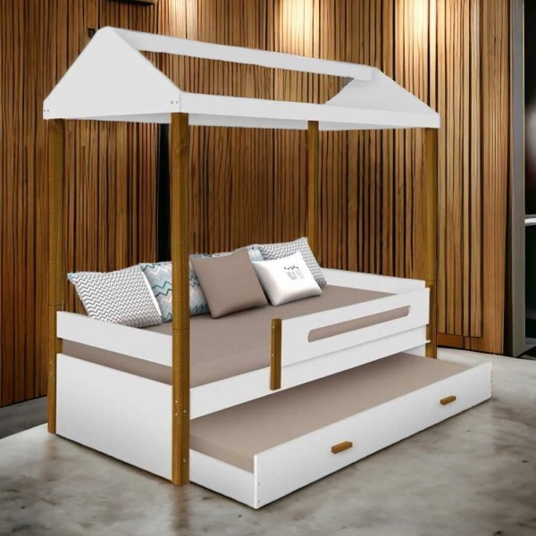 Encontraproduto.com.br - Cama Casa Solt. Lara Branco/mel C/ Auxiliar