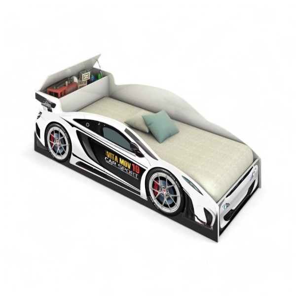 Encontraproduto.com.br - Cama Juvenil Carro Com Baú Branca